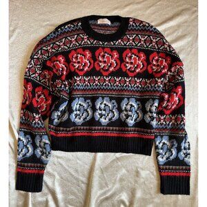 Urban Outfitters Crop‎ Sweater Size Small Floral Boho Fair Isle Red Blue Trendy
